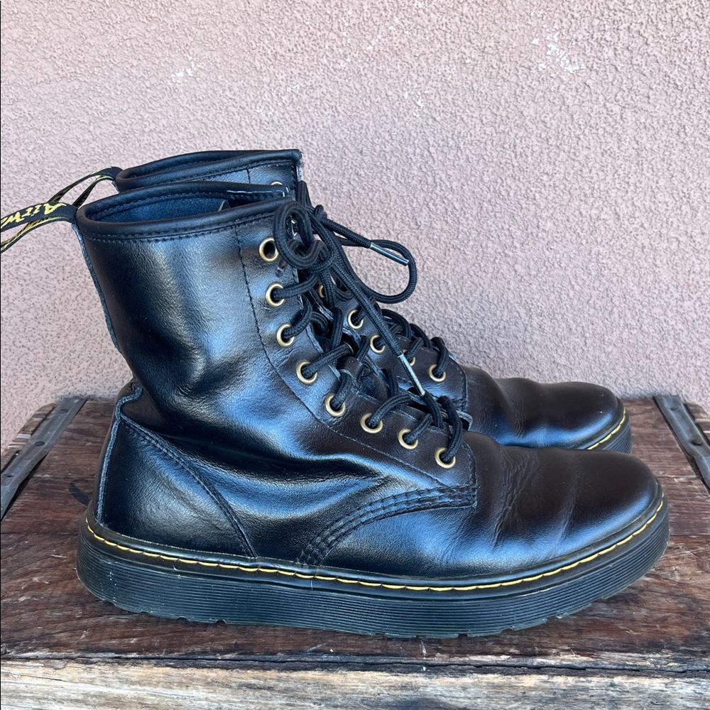 Dr Martens Zavala black leather combat boots